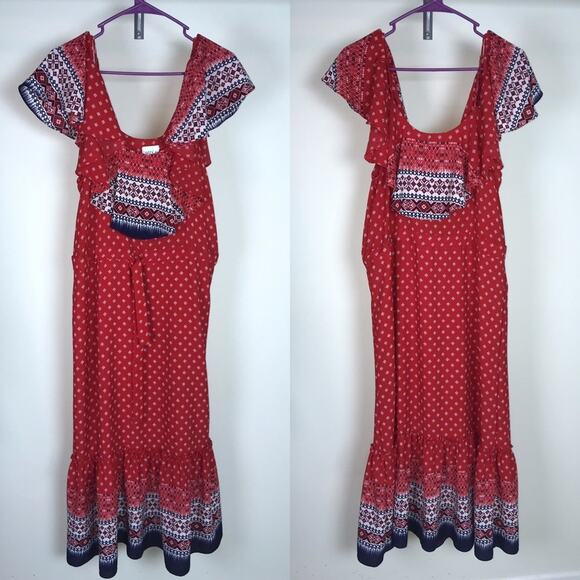 MISA Los Angeles LA Larsen Off Shoulder Bohemian Print Long Prairie Dress NWT - Picture 7 of 7